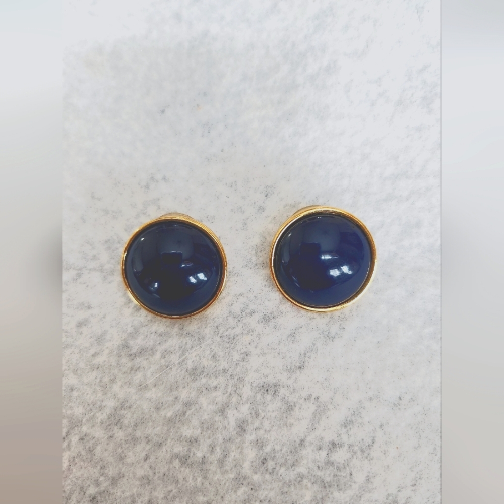 Navy Blue Round Pierced Earrings